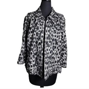 Christopher & Banks gray black animal print open front 3/4 sleeve jacket size XL